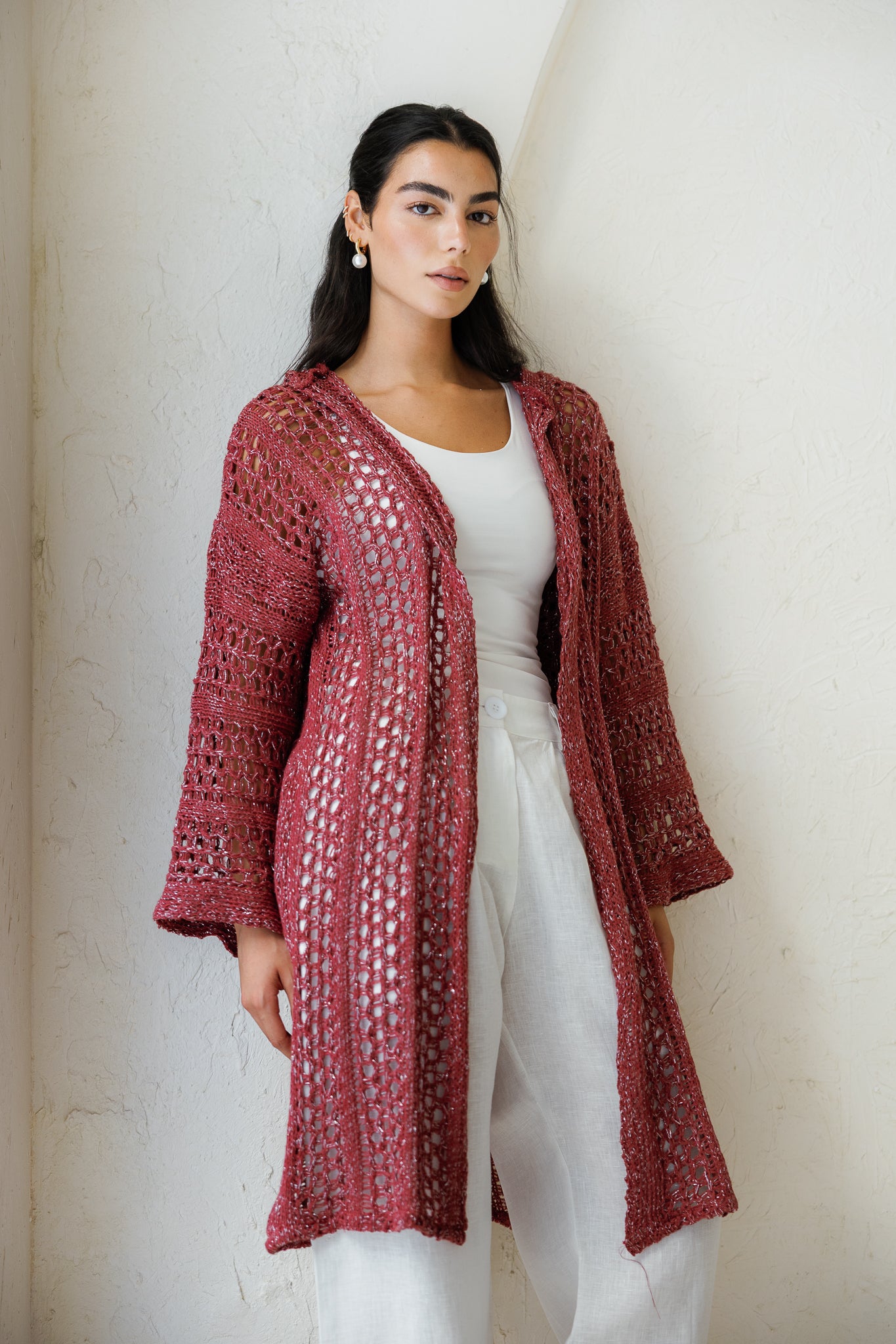 Golden Hour Crochet Cardigan - Burgundy