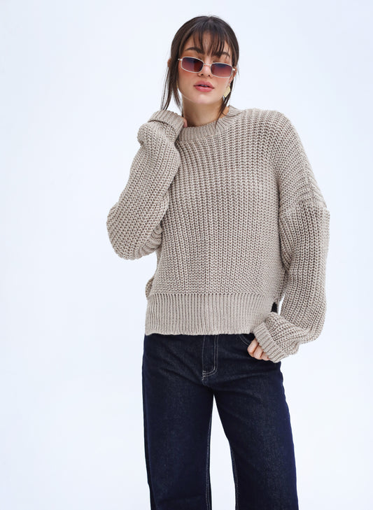 Above The Clouds Knit Sweater - Shimmer Taupe