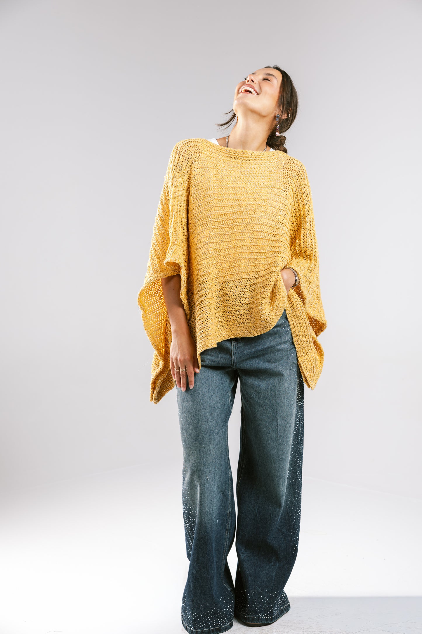 Seen At Sunset Crochet Cape in Yellow