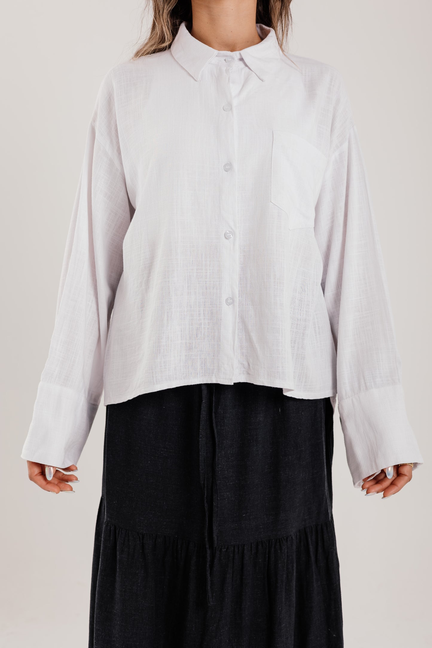 Cropped Linen Shirt in White