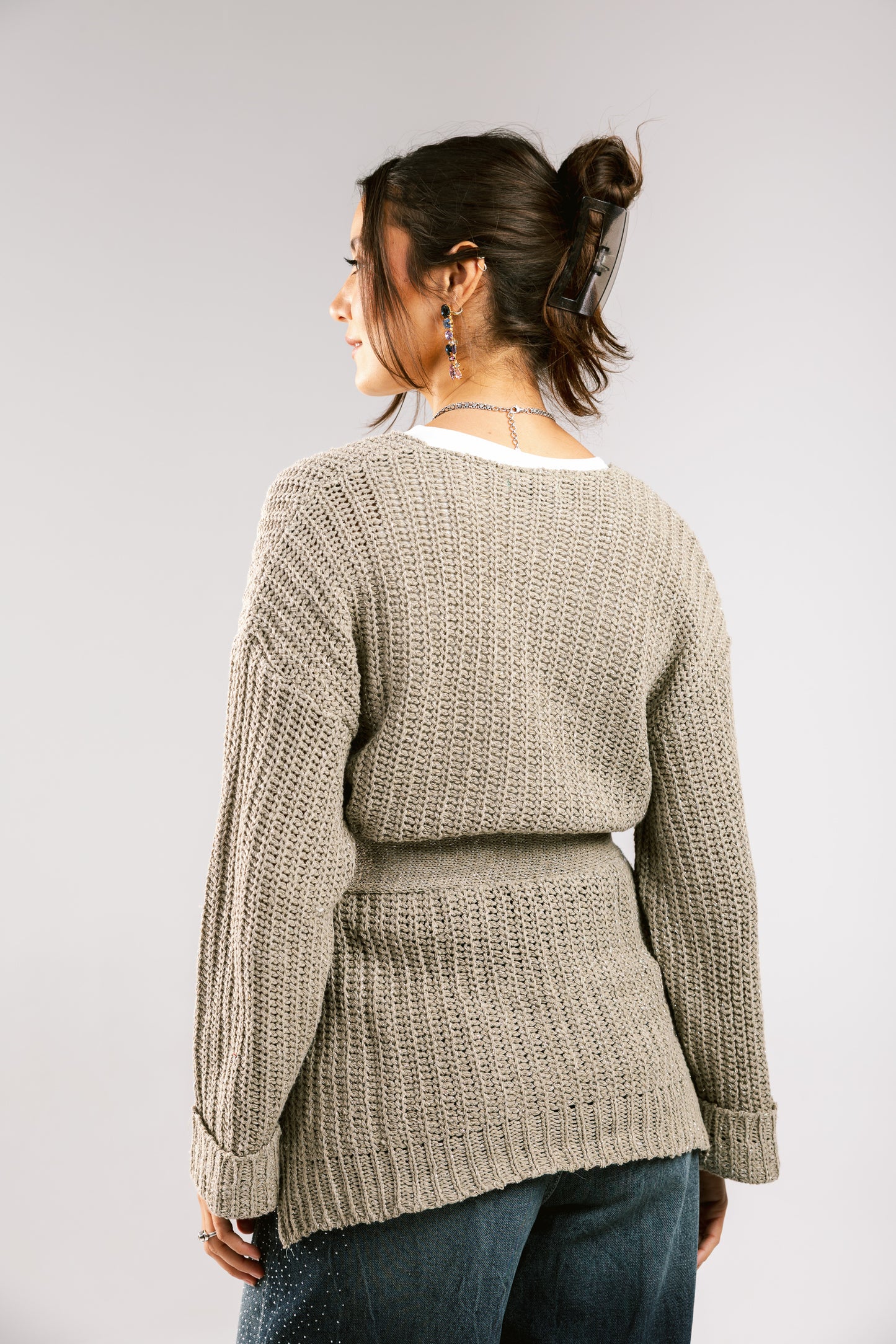 Crystal Skies Crochet Cardigan - Taupe