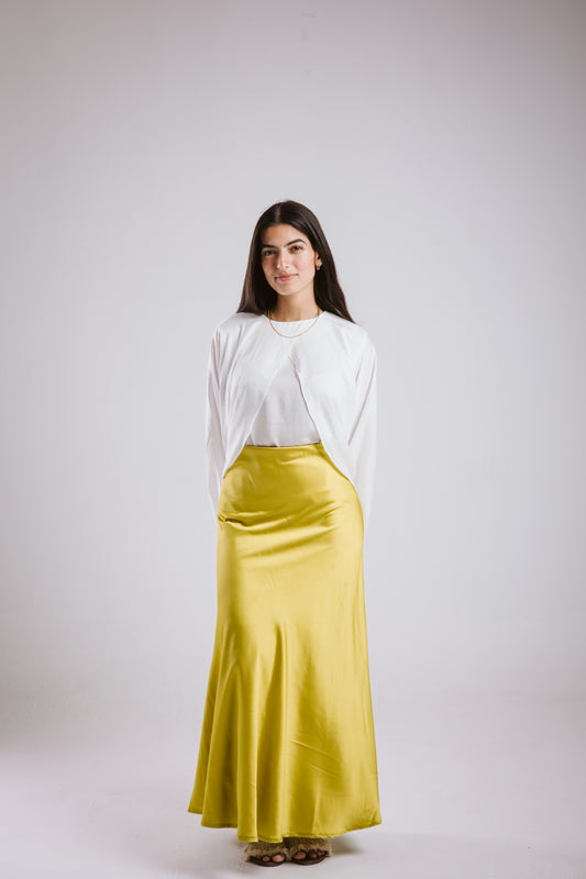 Satin Skirt in Lime Yellow