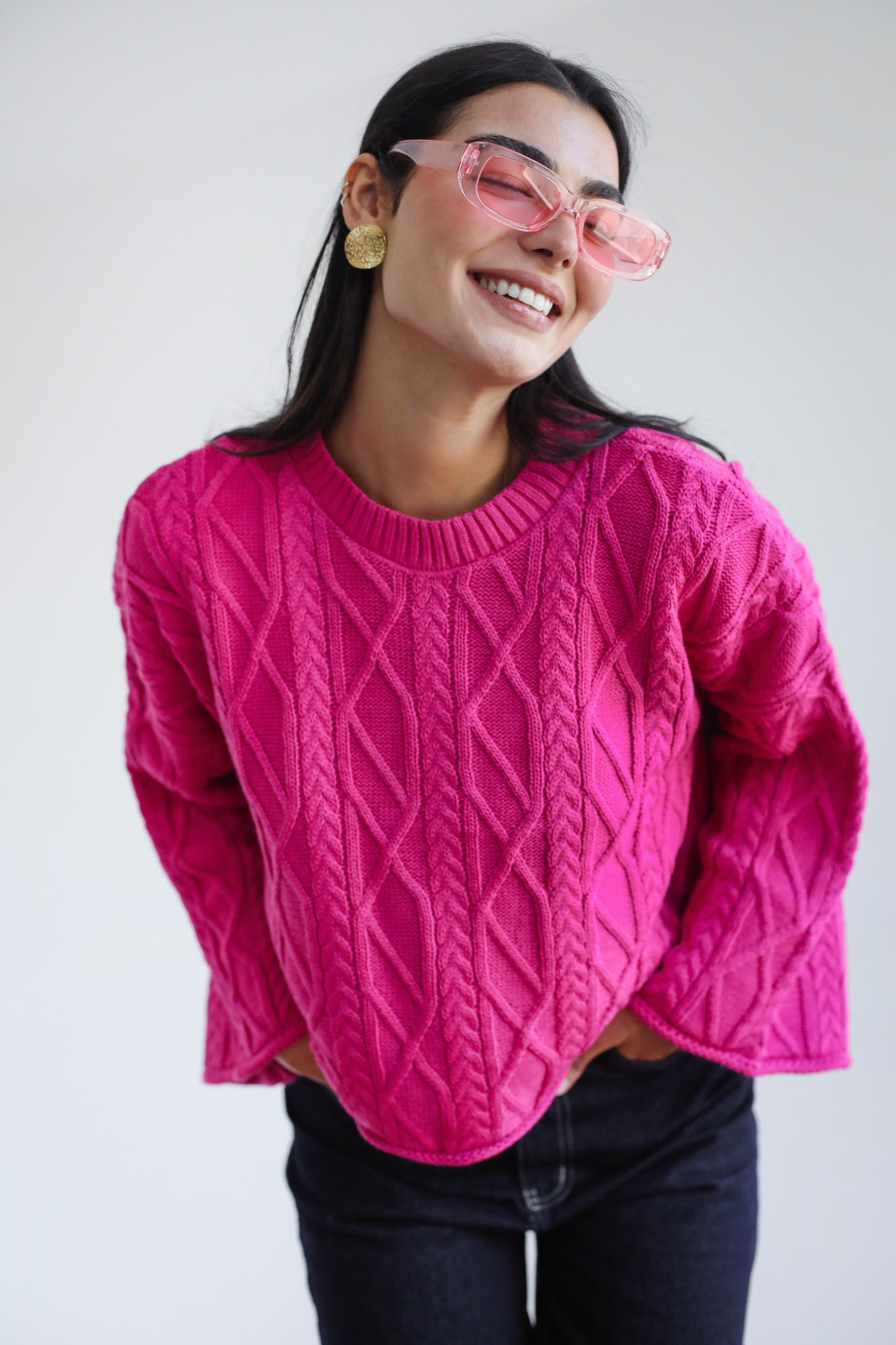 Heartwarming Cable Sweater in Fuchsia