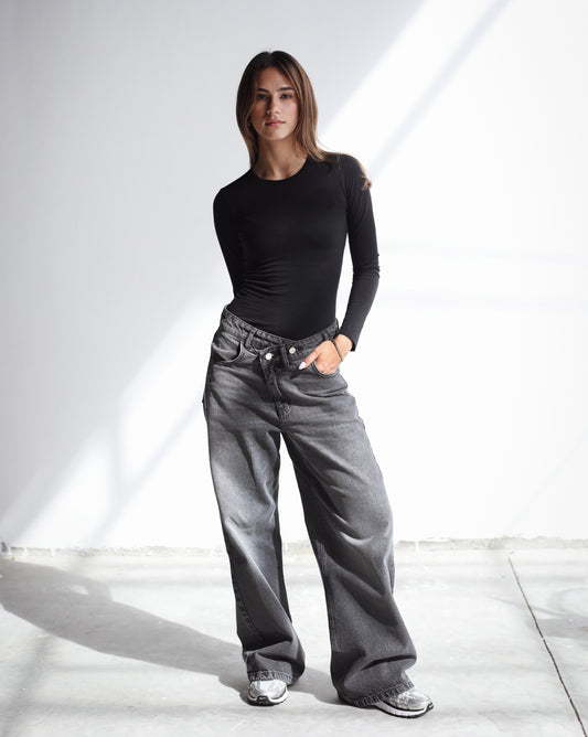 The Perfect Jeans With Crossover Waist - Washed Grey