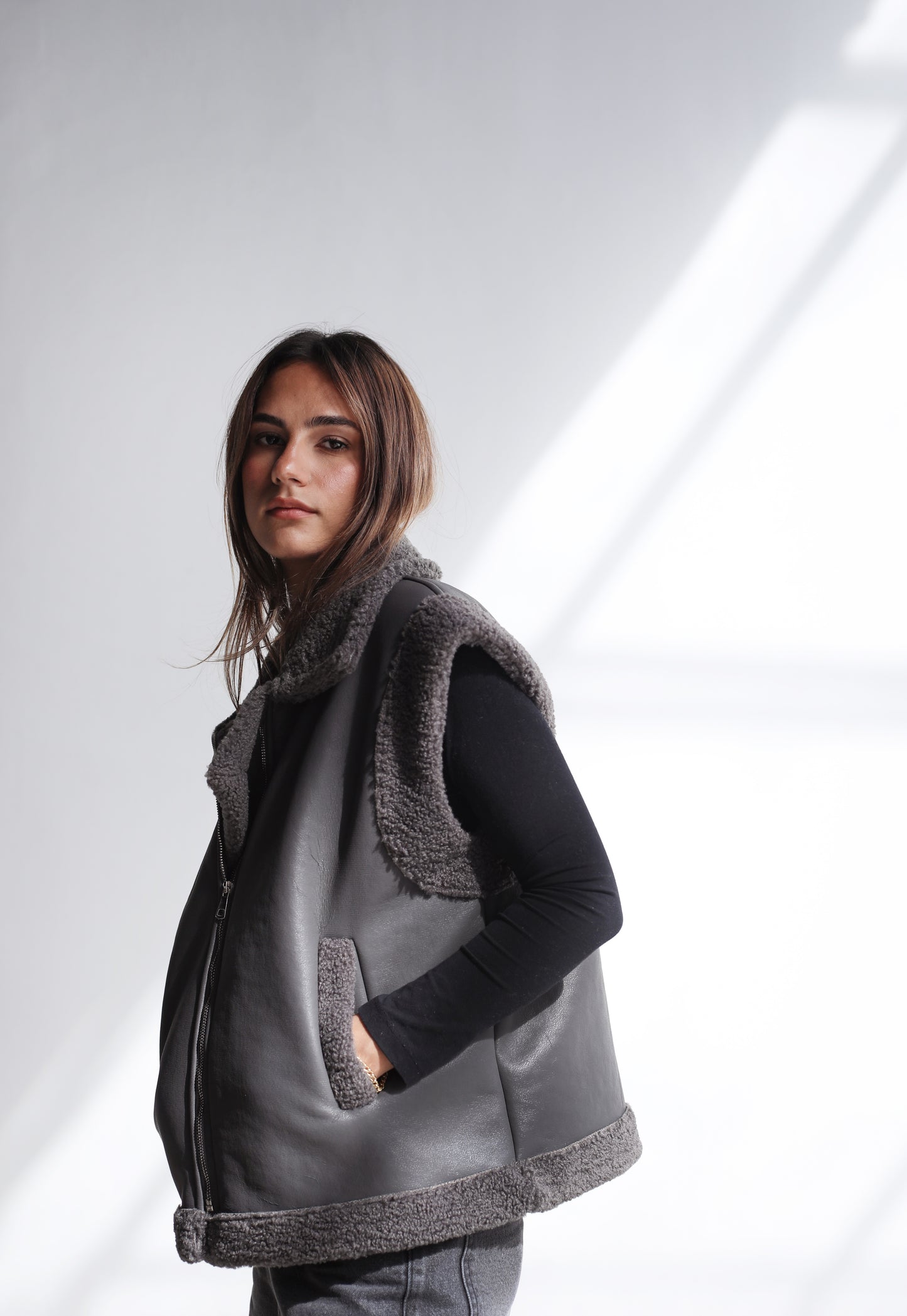 Snowflakes Leather Vest - Grey