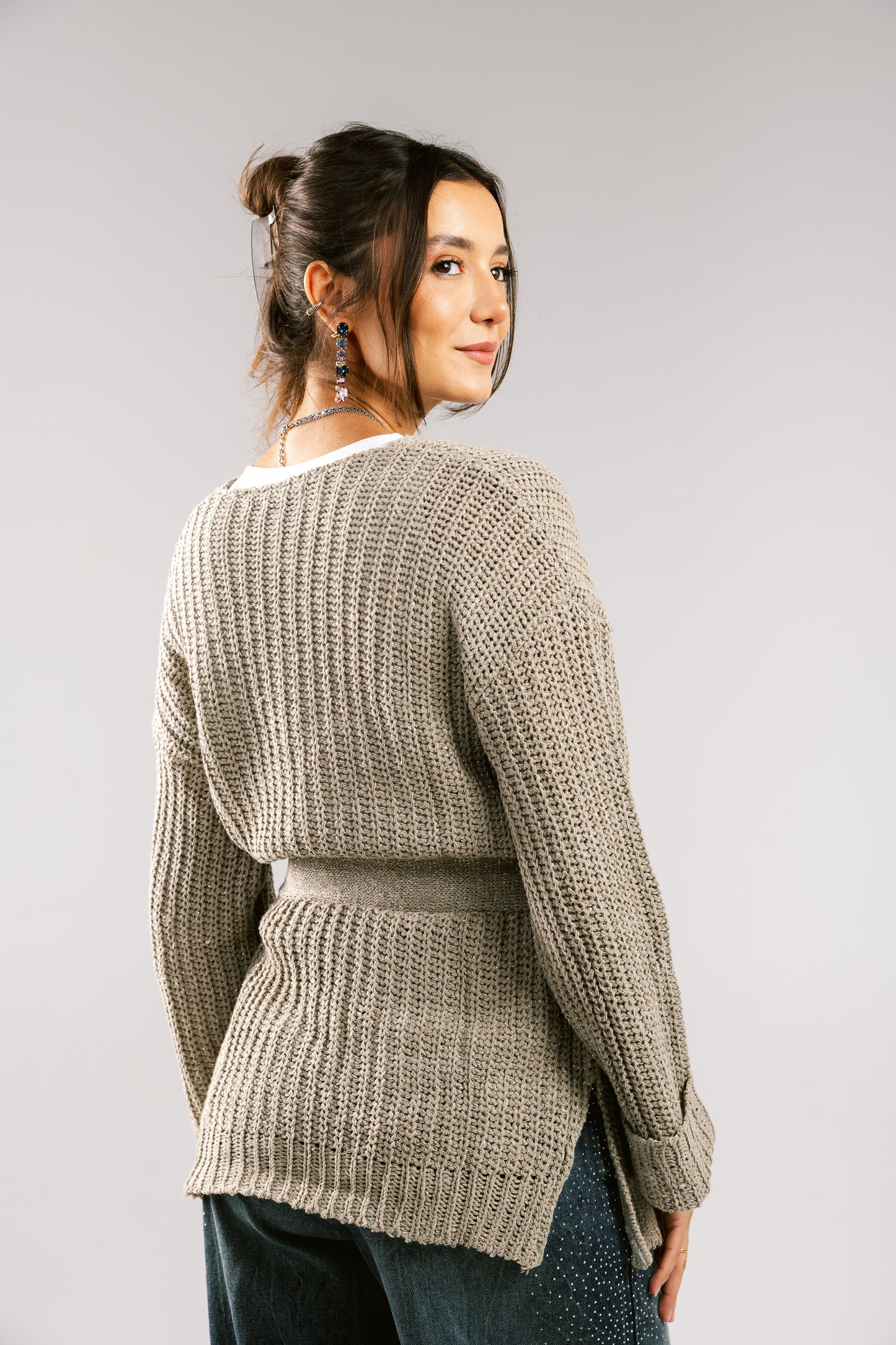Crystal Skies Crochet Cardigan - Taupe