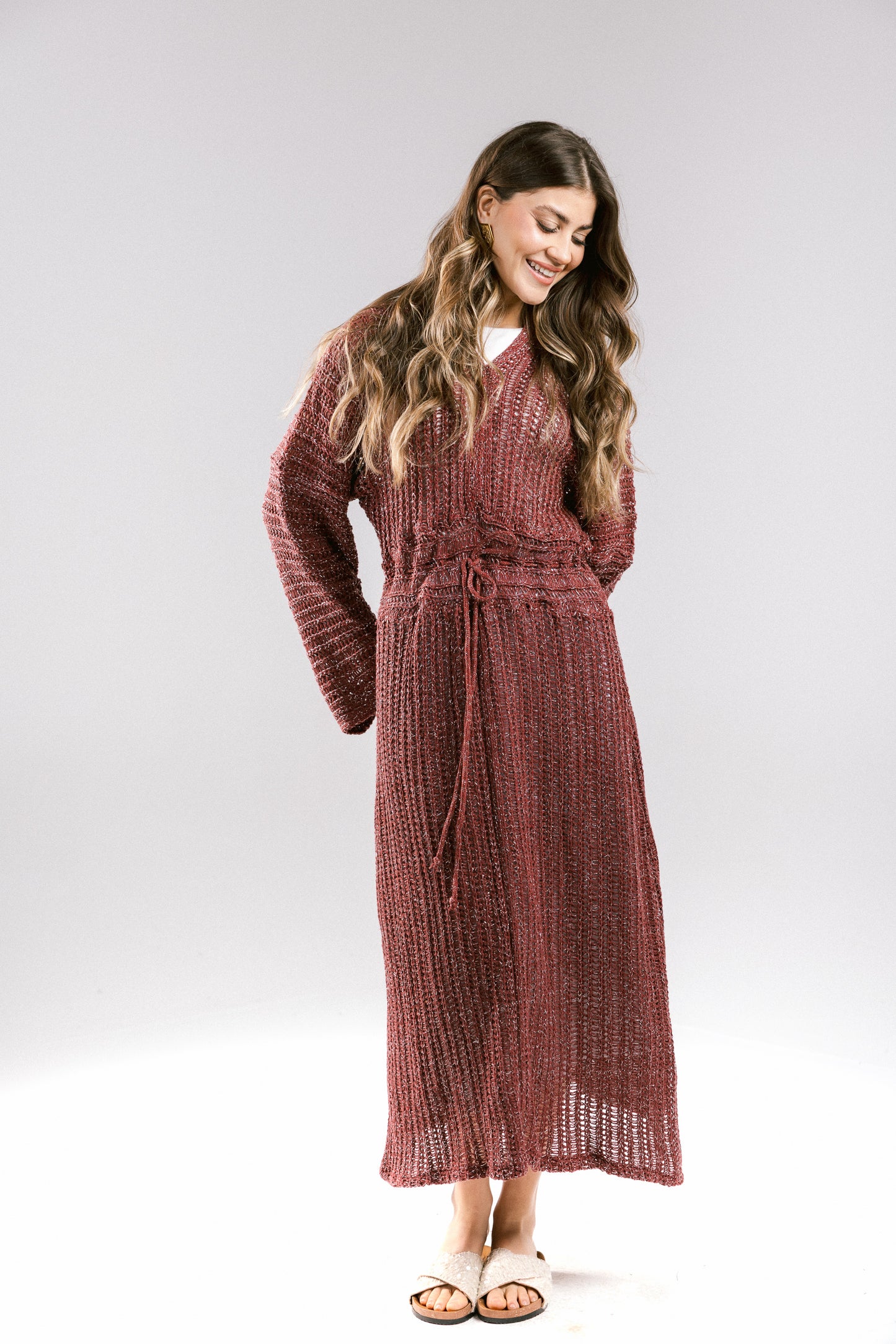 Sunbeam Crochet Coverup Dress - Burgundy