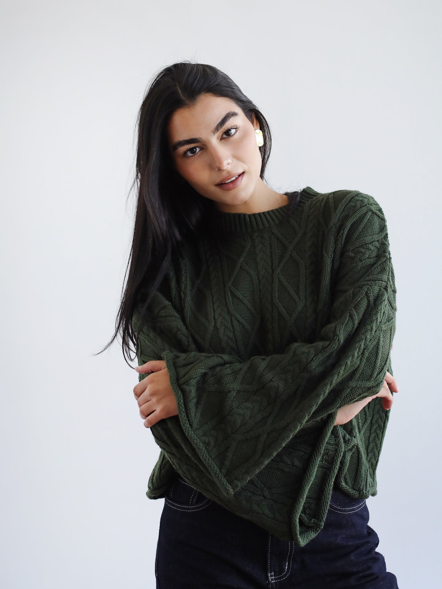 Heartwarming Cable Sweater in Olive
