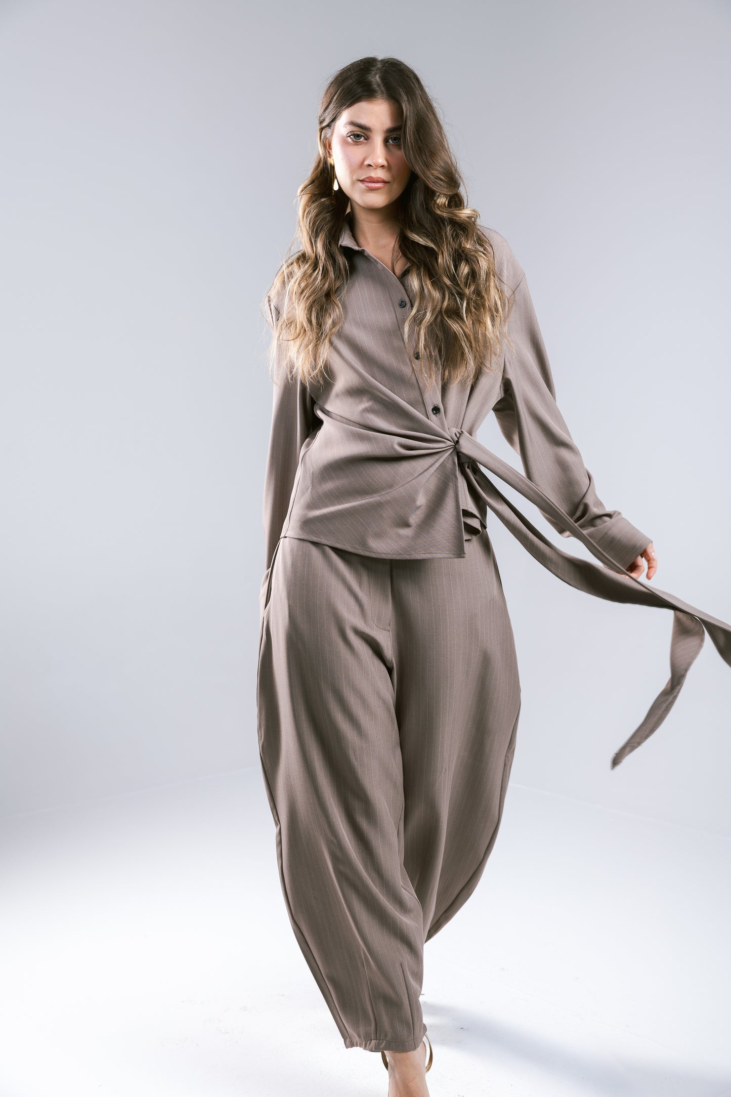 Knot Your Type Striped Set - Taupe