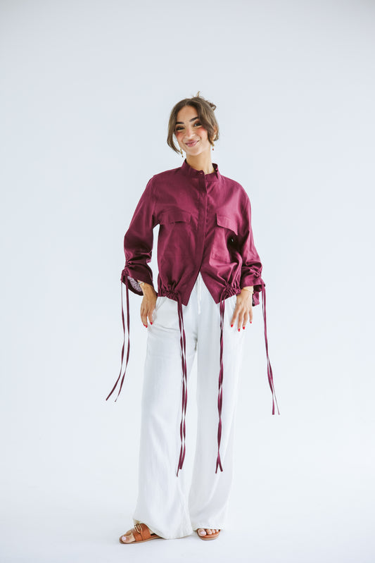Pretty Fringes Linen Shirt - Burgundy