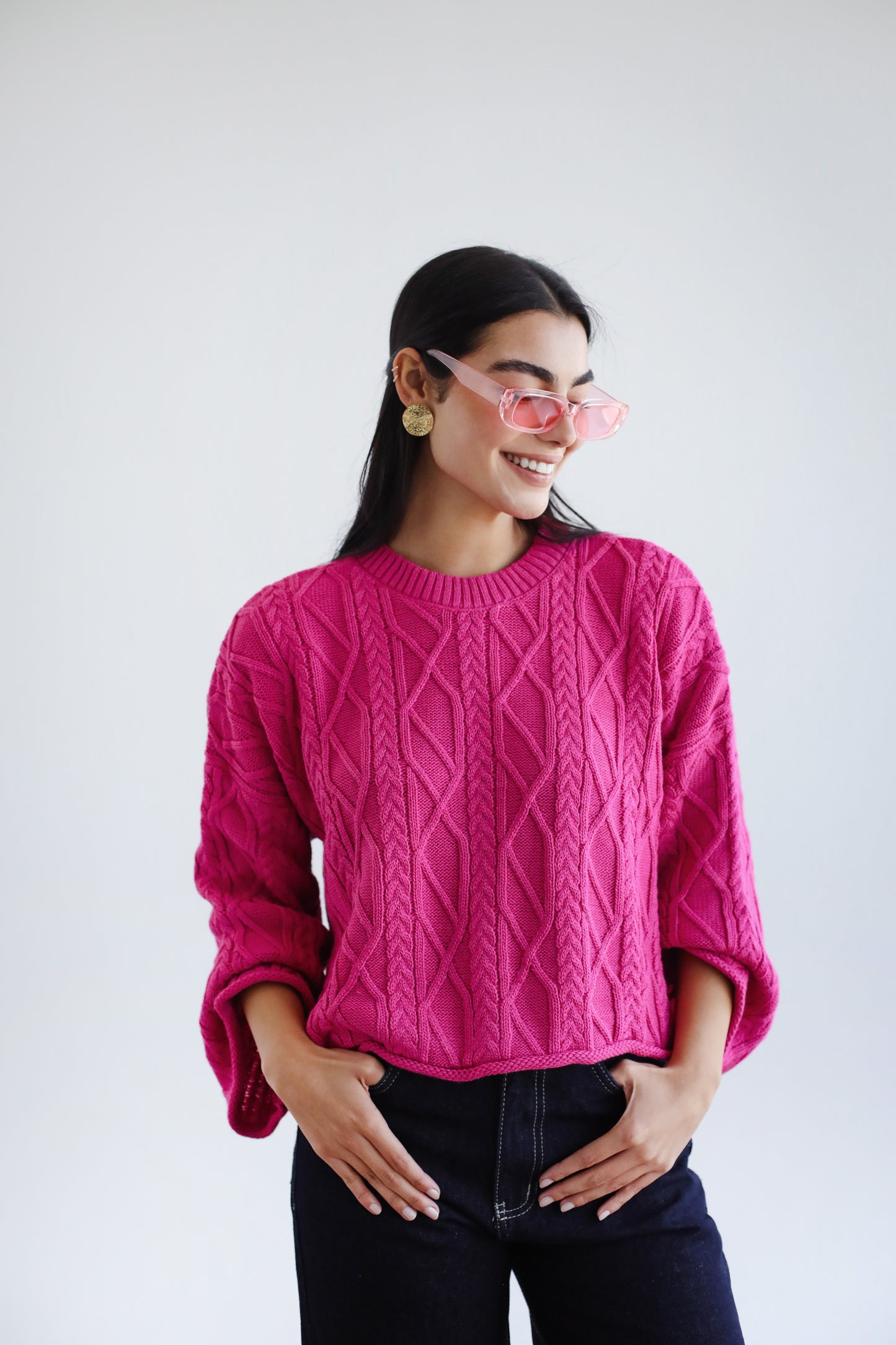 Heartwarming Cable Sweater in Fuchsia