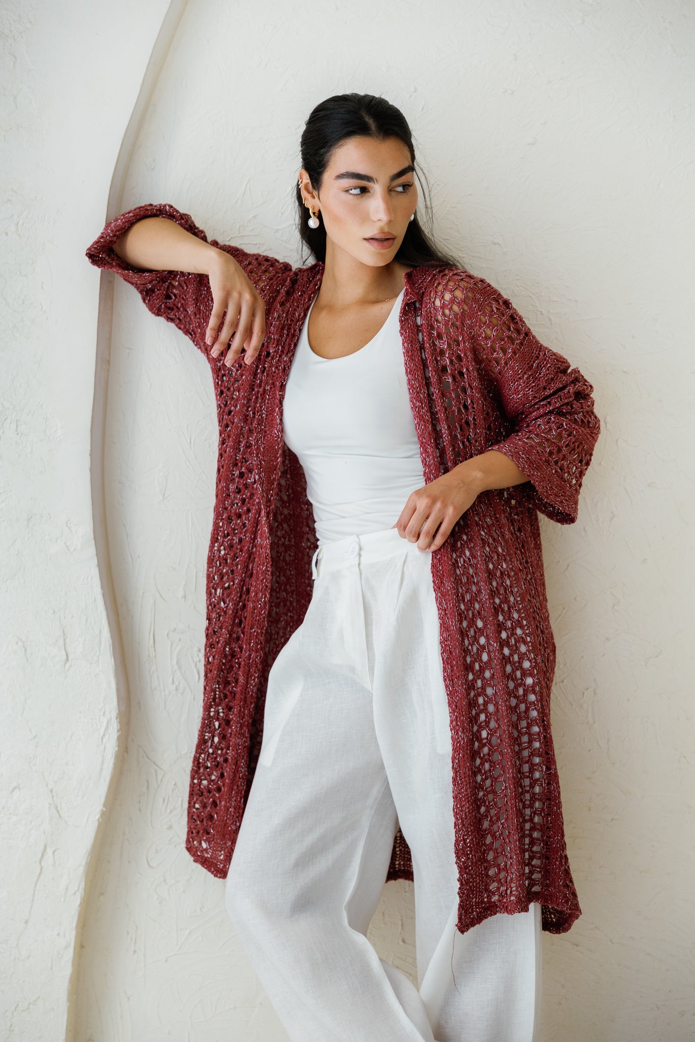 Golden Hour Crochet Cardigan - Burgundy