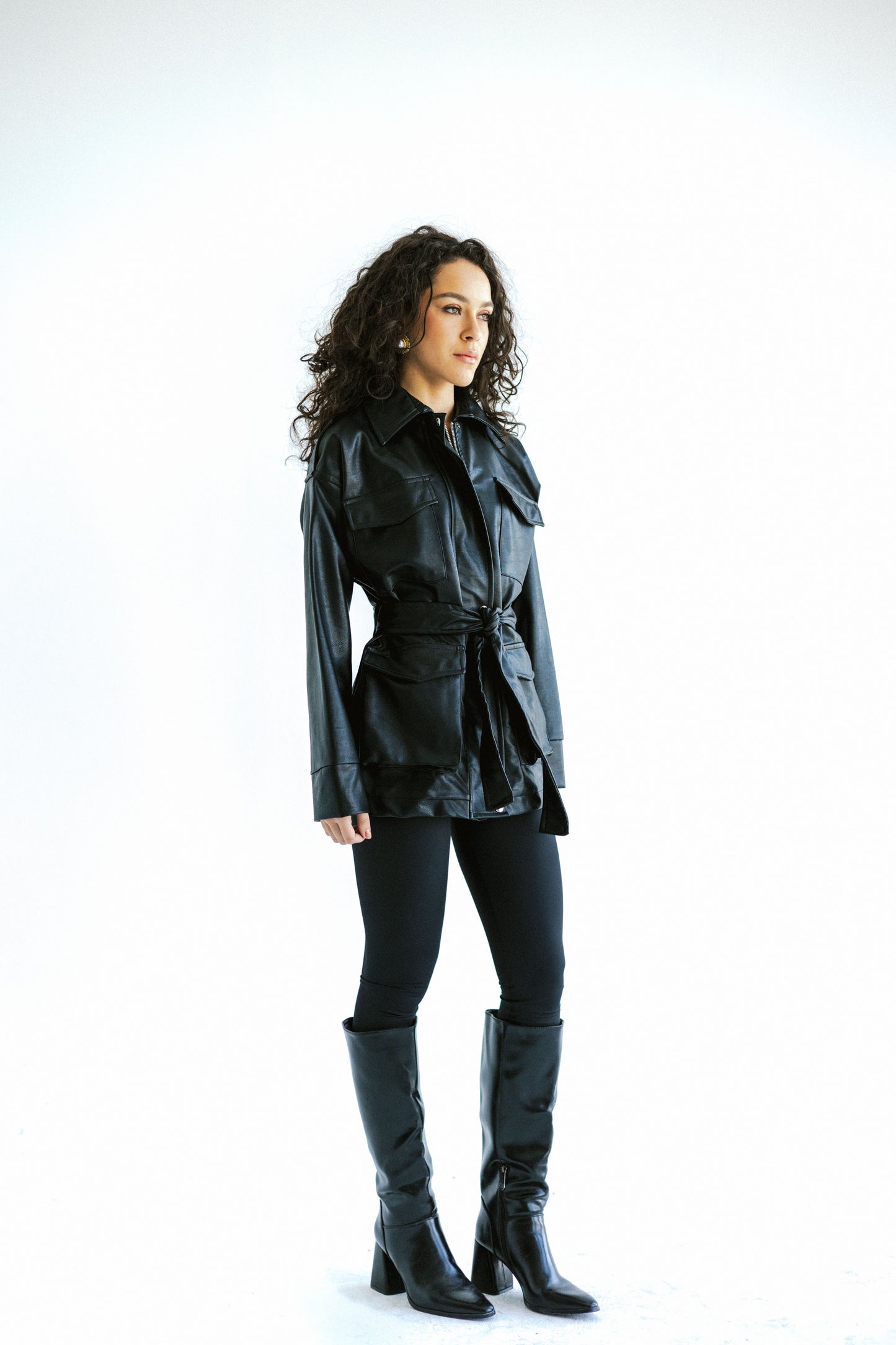 Fearless Belted Leather Jacket - Black