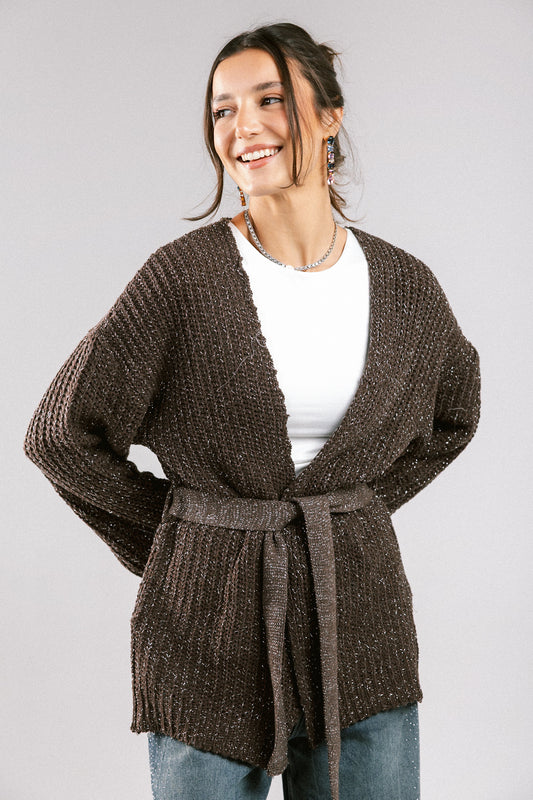 Crystal Skies Crochet Cardigan - Brown