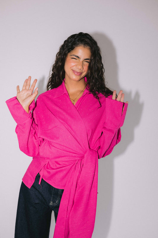Studded Wrapped In A Dream Top - Fuchsia