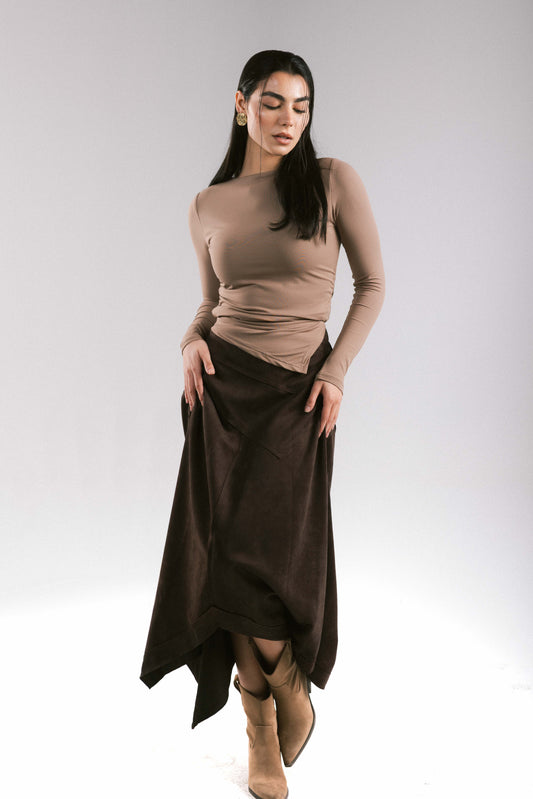 In Her Moment Suede Skirt - Brown