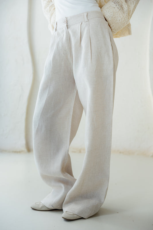 The Pleated Breeze Linen Pants - Beige