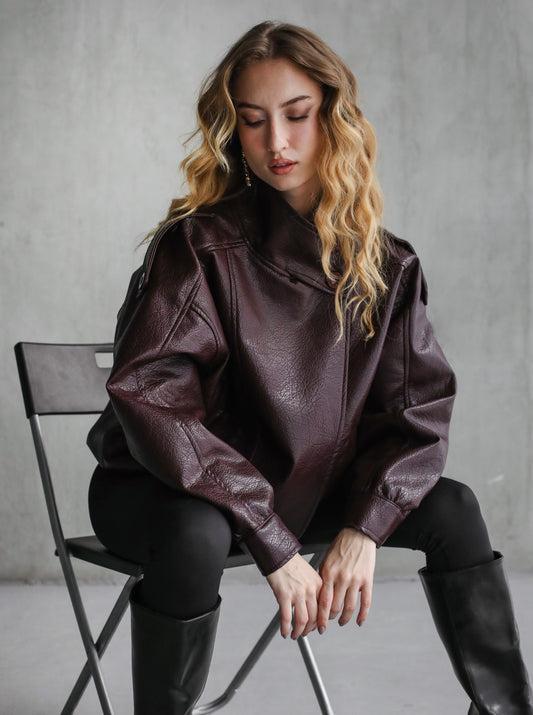 One of One Leather Biker Jacket - Burgundy