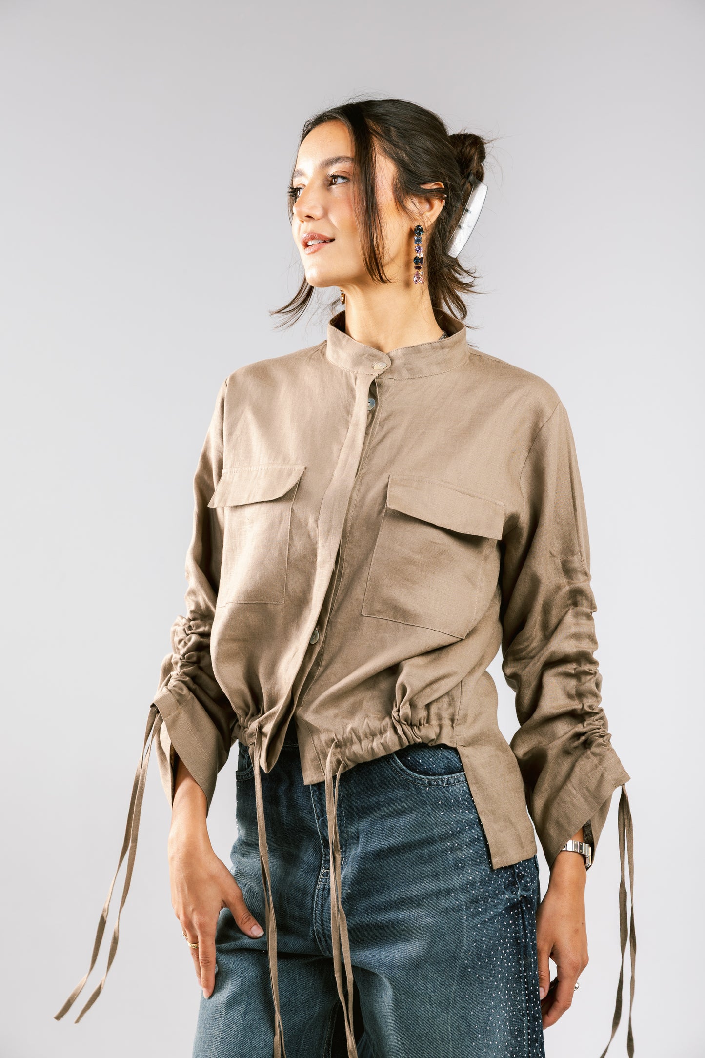 Pretty Fringes Linen Shirt - Taupe