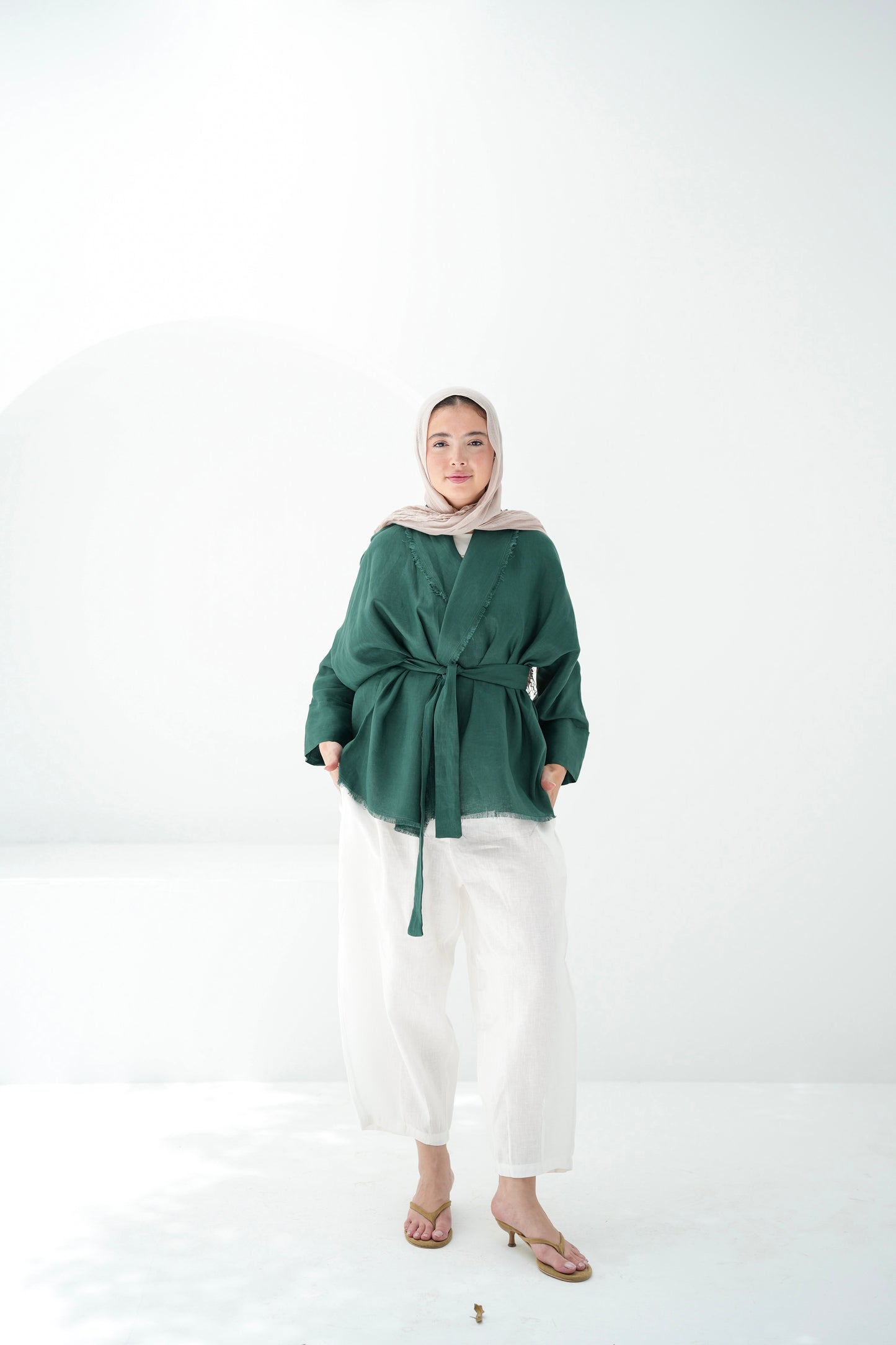 Sun Chaser Linen Cardigan - Emerald Green