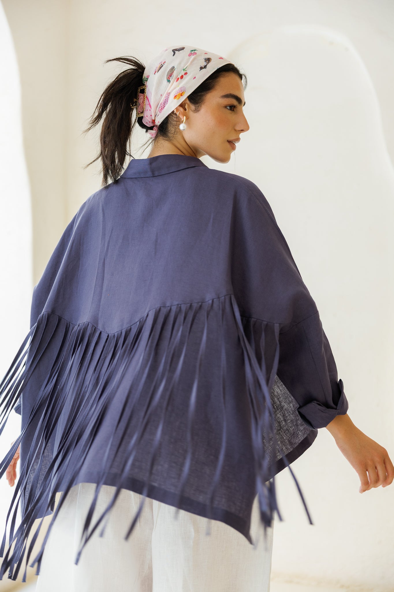 Summer Smiles Linen Top - Navy