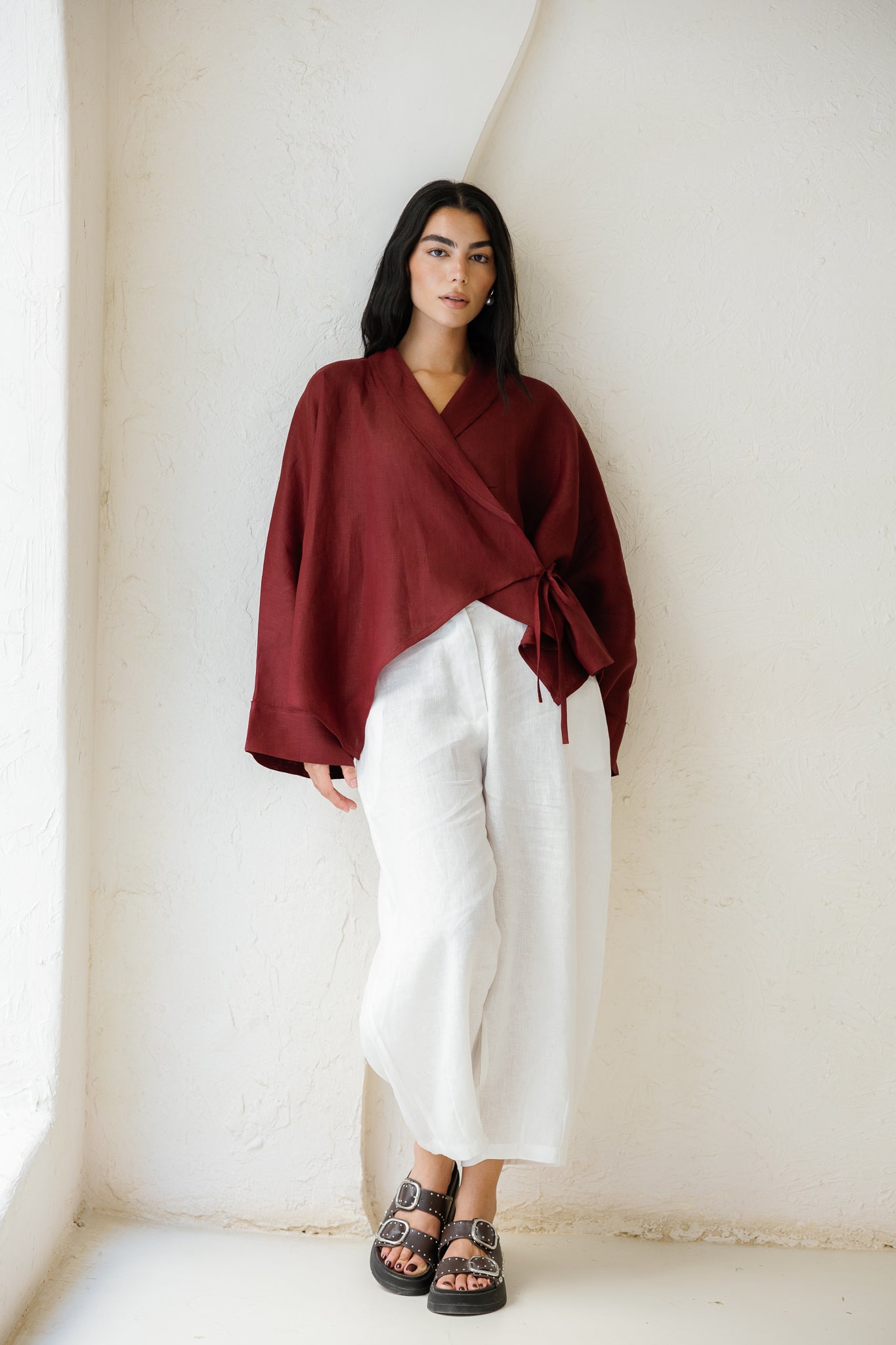 Such A Dreamy Linen Top - Burgundy