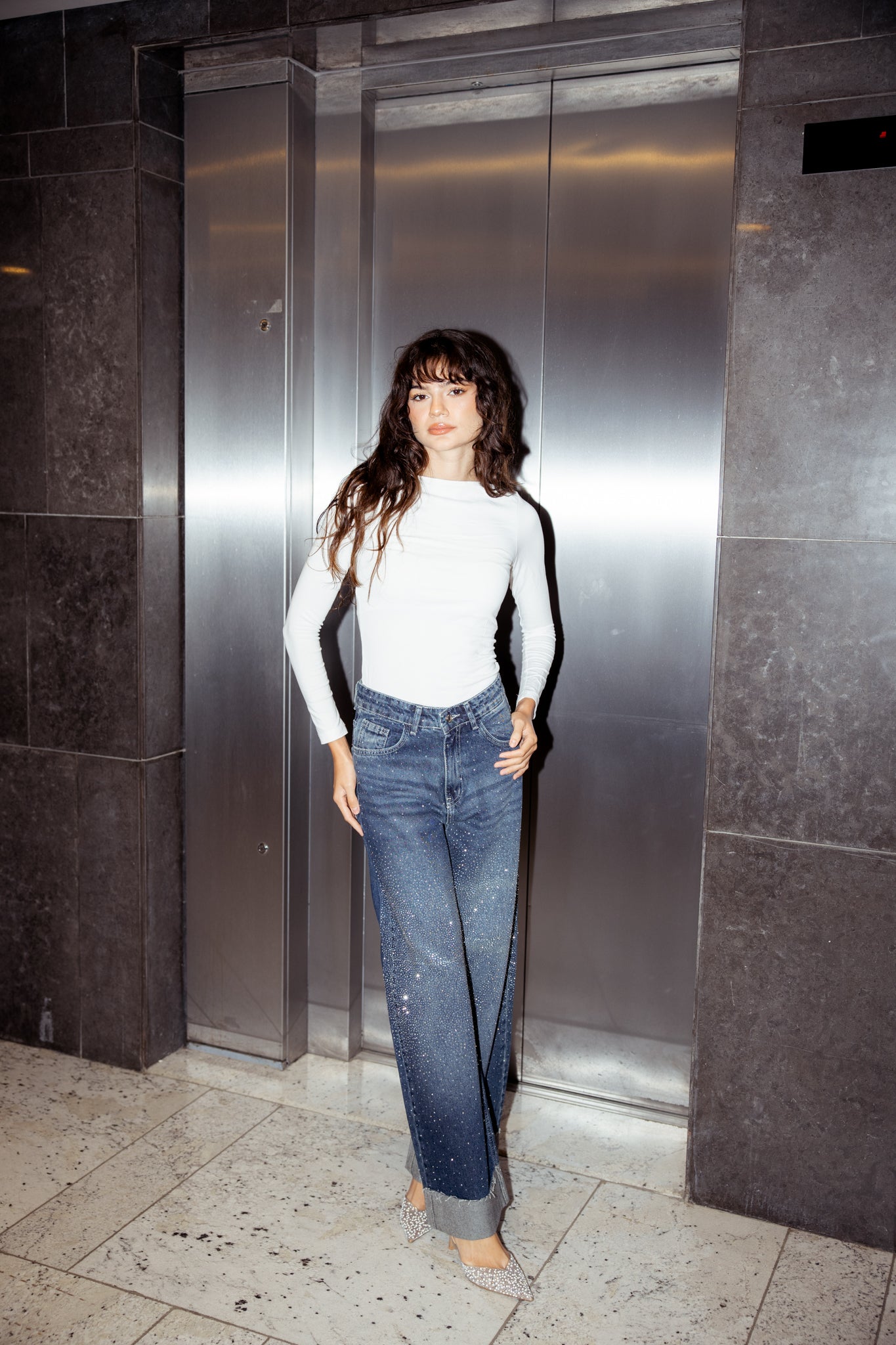 Studded Lucky in Love Denim Pants - Dark Blue