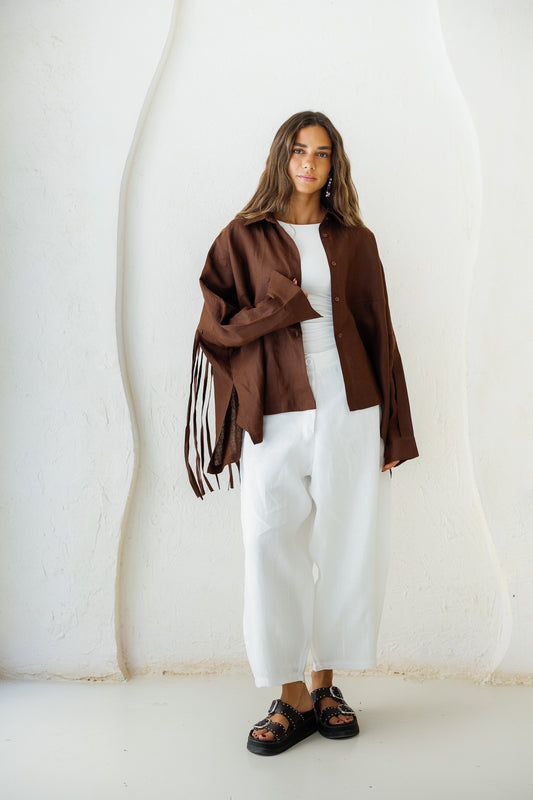 Summer Smiles Linen Top - Brown