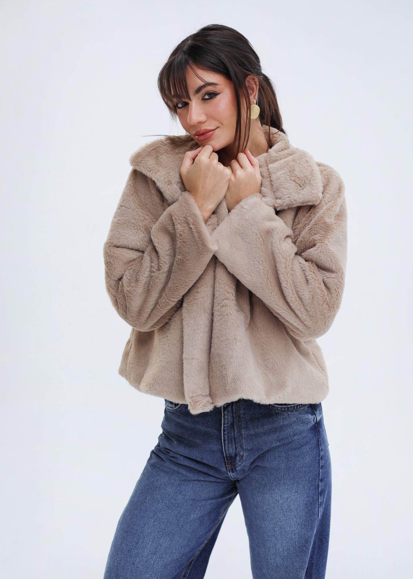 Stunner Faux Fur Jacket - Stone Beige