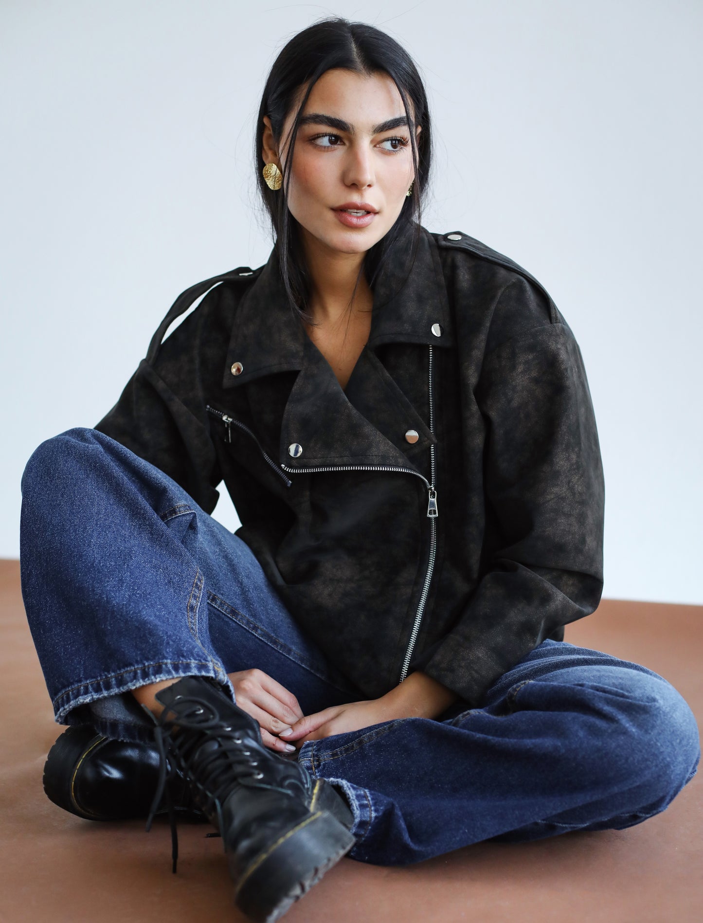 Understated Leather Jacket - Brown x Black