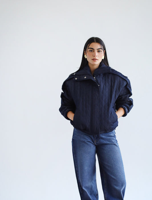 Around The World Bomber Jacket - Midnight Navy