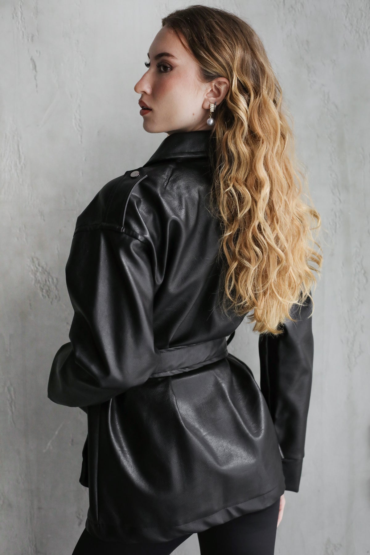 Fearless Belted Leather Jacket - Black