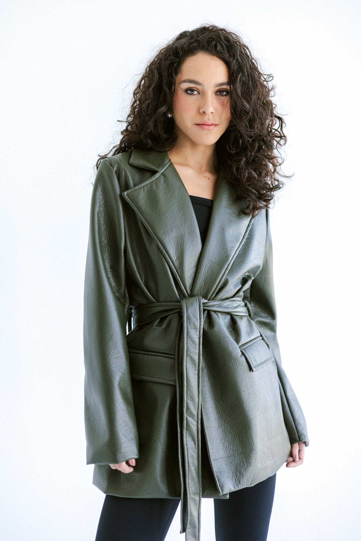 Going Places Leather Blazer (Long Version)  - Olive