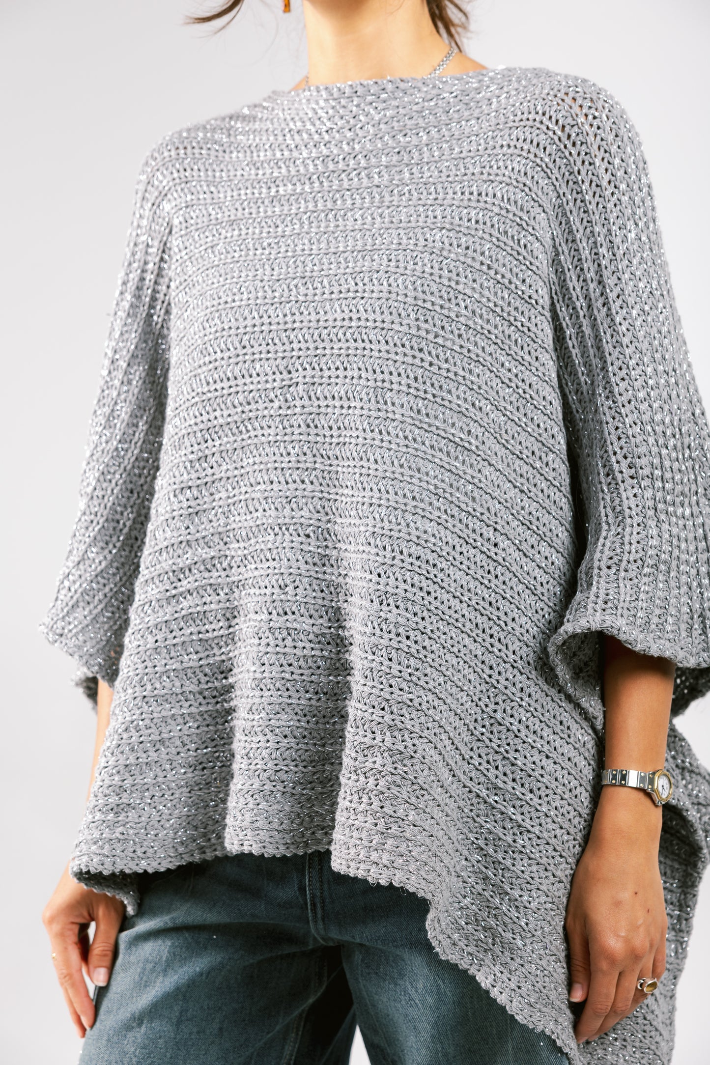 Seen At Sunset Crochet Cape in Grey