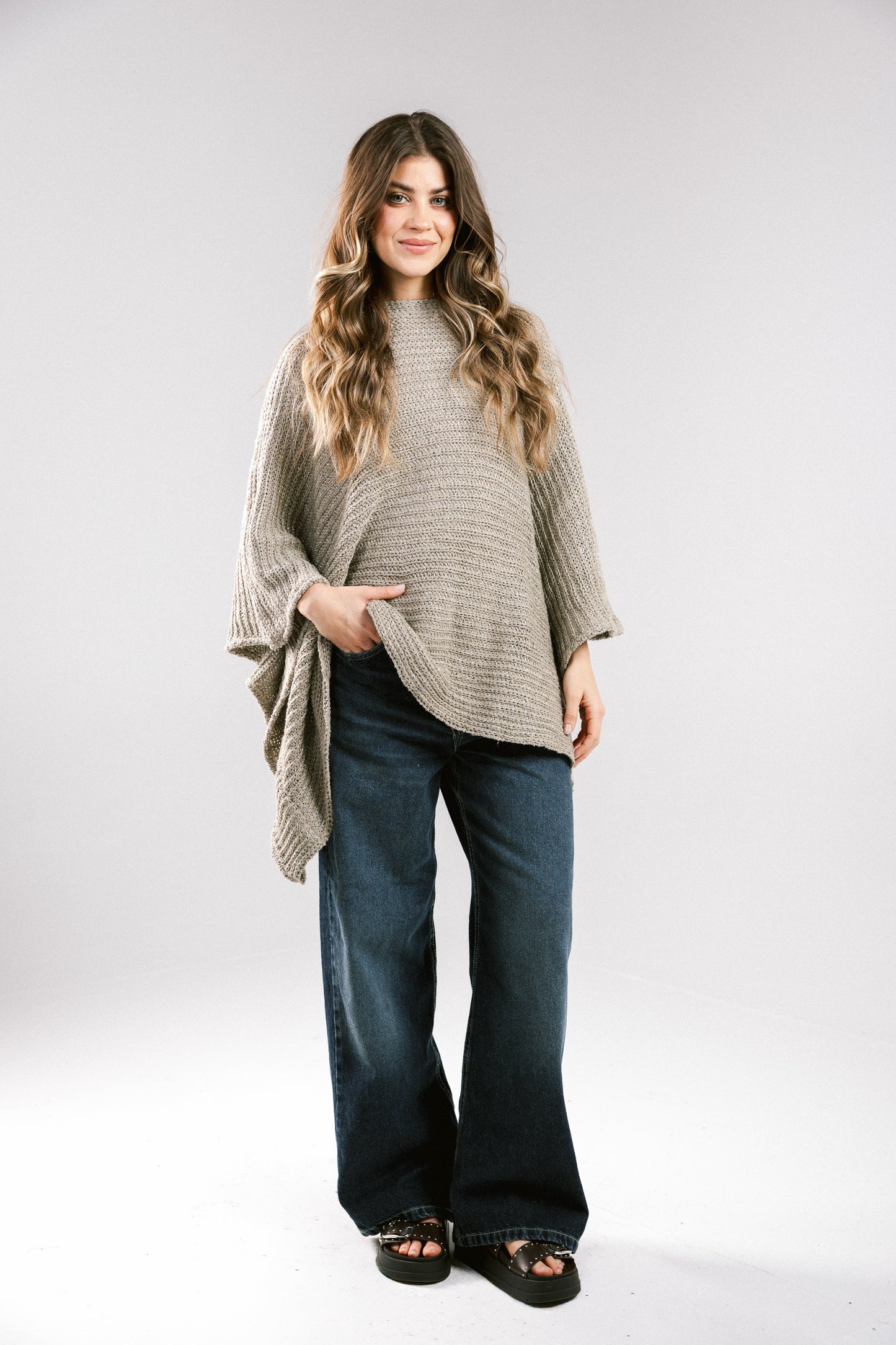 Seen At Sunset Crochet Cape in Taupe