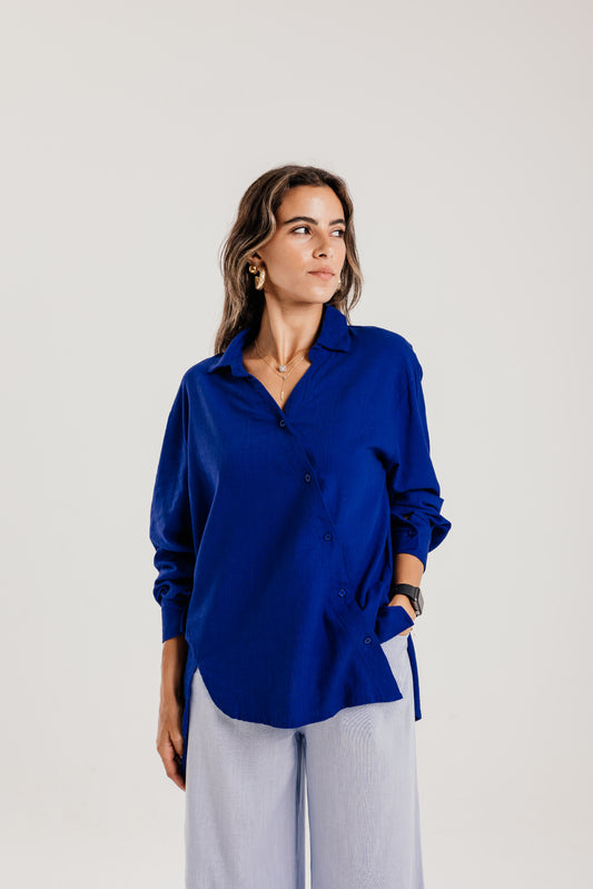 Side Buttons Shirt in Royal Blue