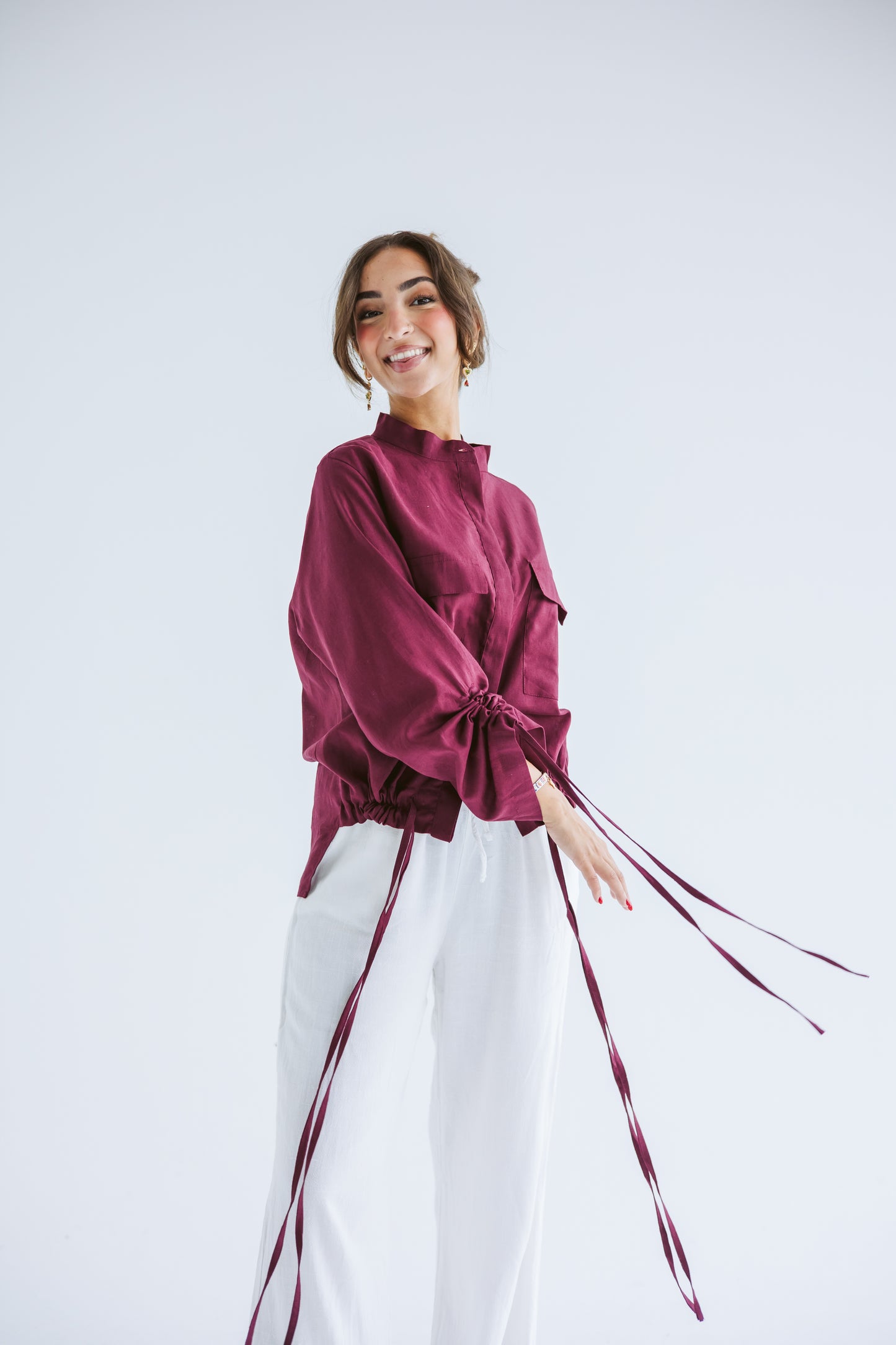 Pretty Fringes Linen Shirt - Burgundy