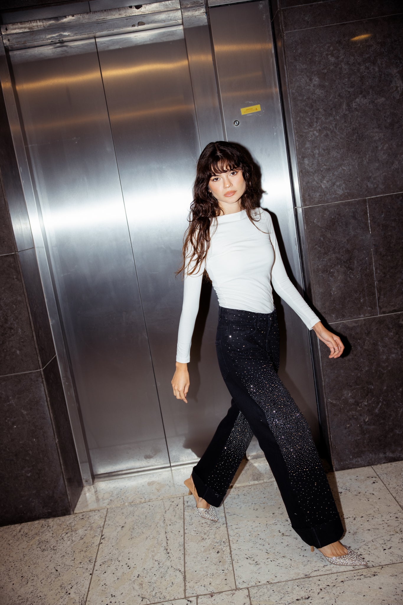 Studded Lucky in Love Denim Pants - Black