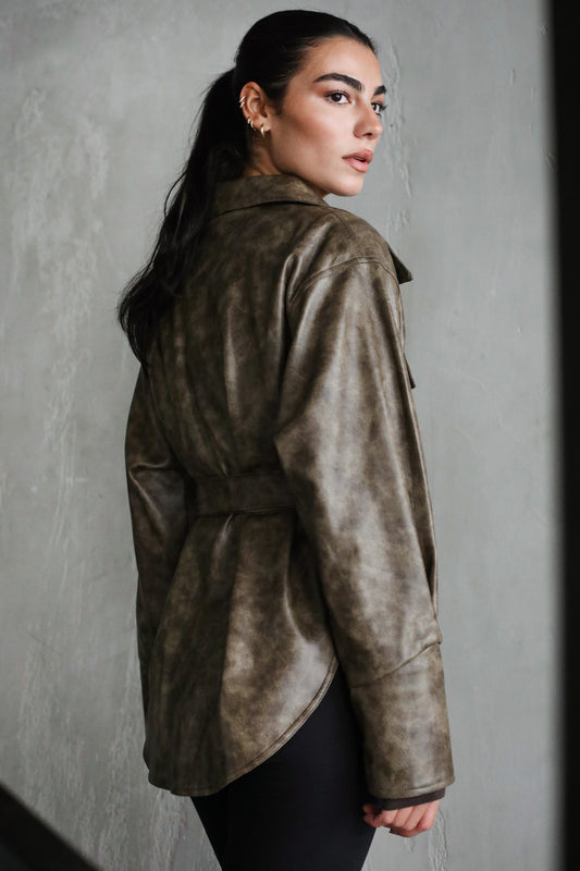 Not Your Basic Leather Jacket - Army Taupe