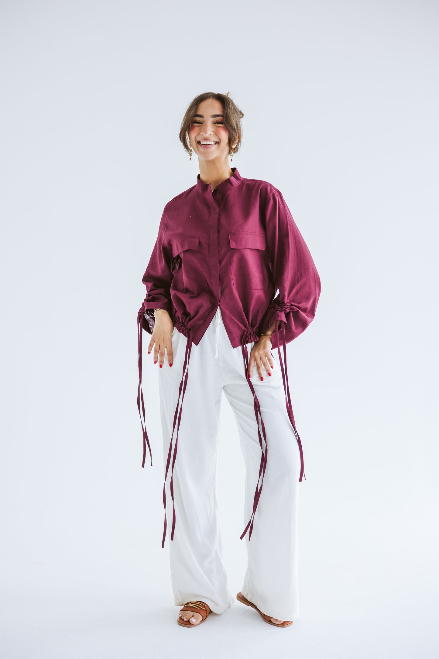 Pretty Fringes Linen Shirt - Burgundy