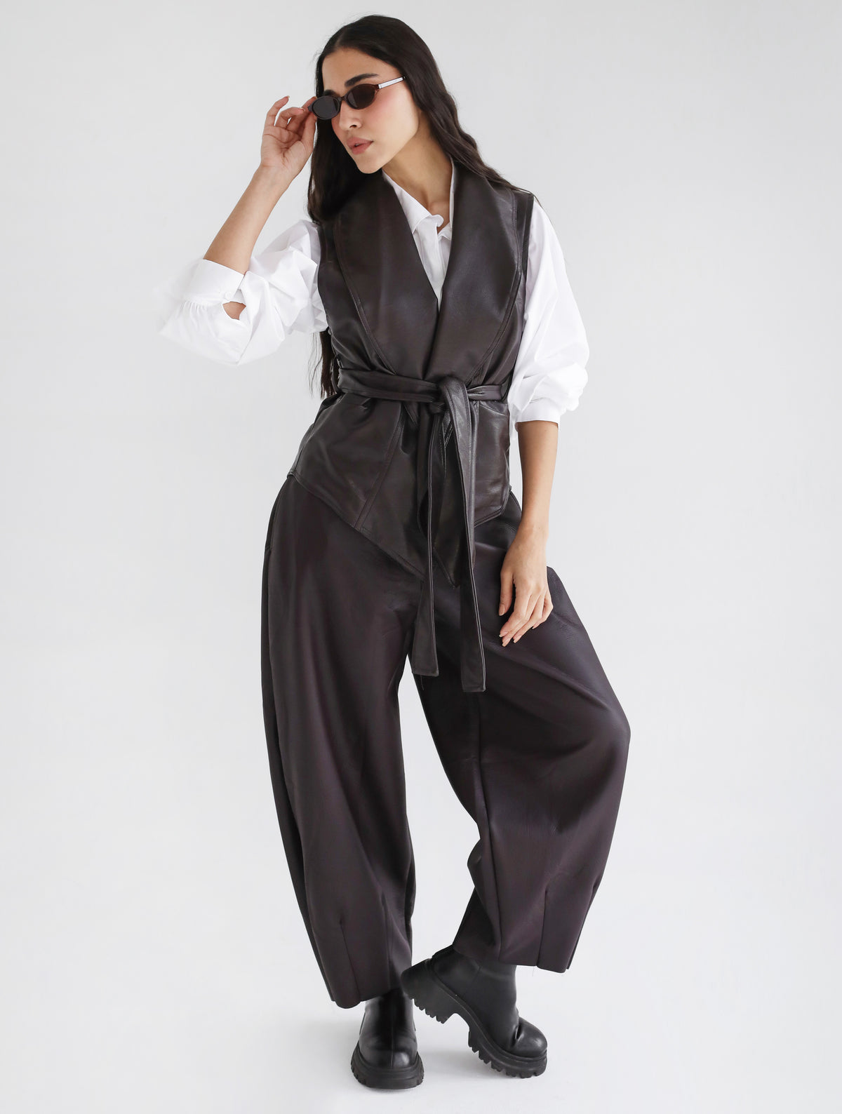 Essential Balloon Leather Pants - Brown