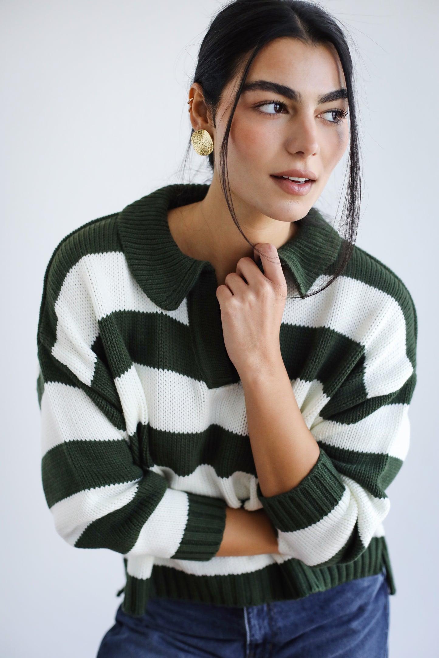 Cozy Striped Sweatshirt in Olive