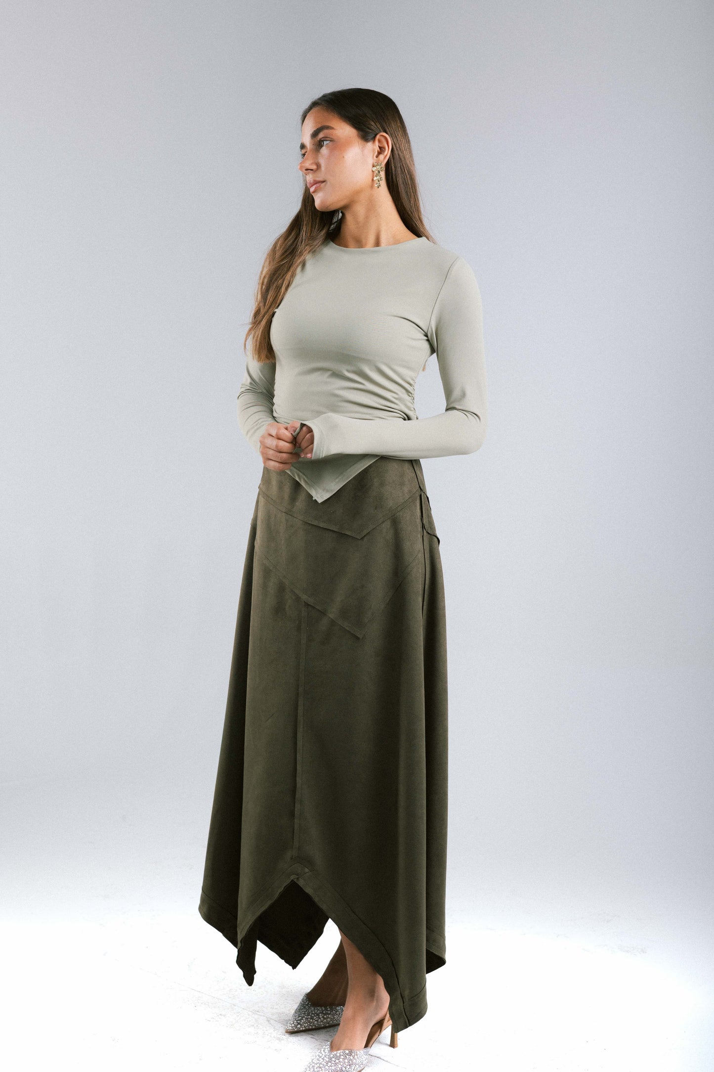 In Her Moment Suede Skirt - Olive