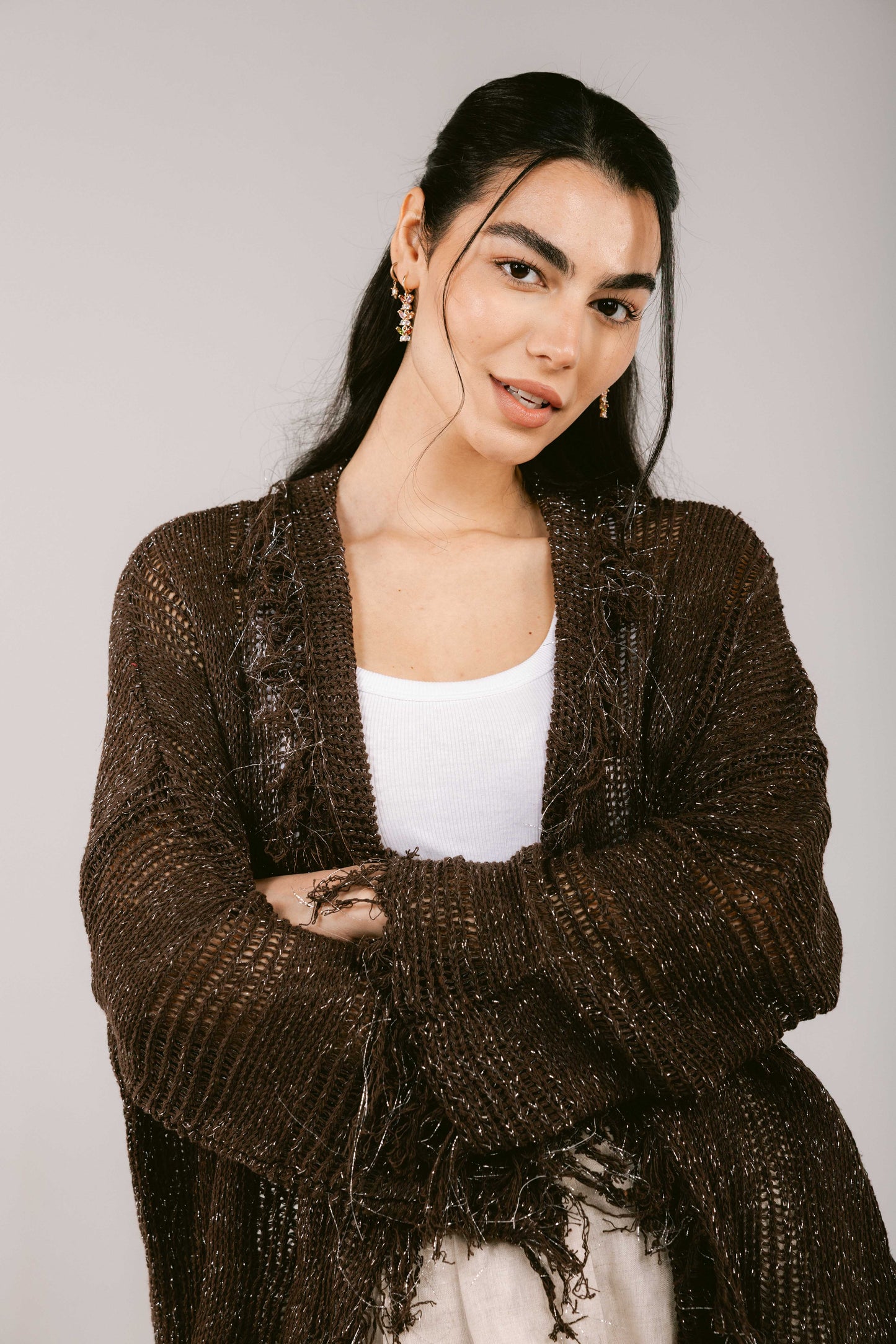 Brighter Days Crochet Cardigan - Brown