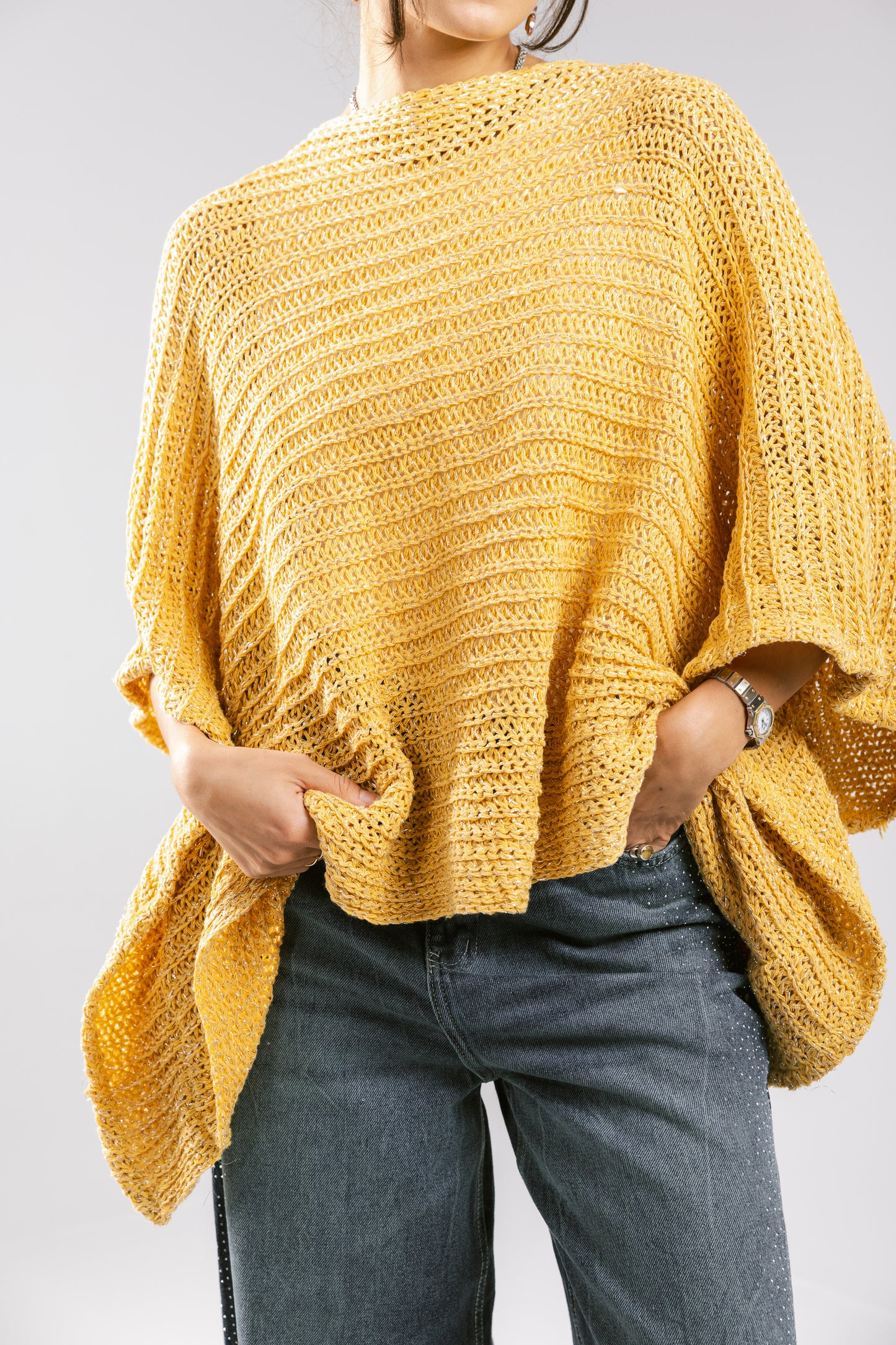 Seen At Sunset Crochet Cape in Yellow