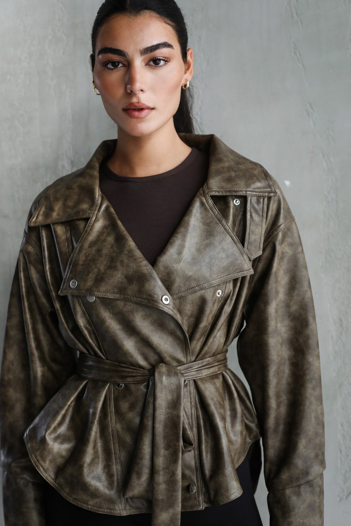 Not Your Basic Leather Jacket - Army Taupe