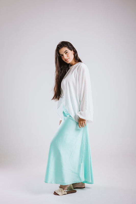 Satin Skirt in Aqua