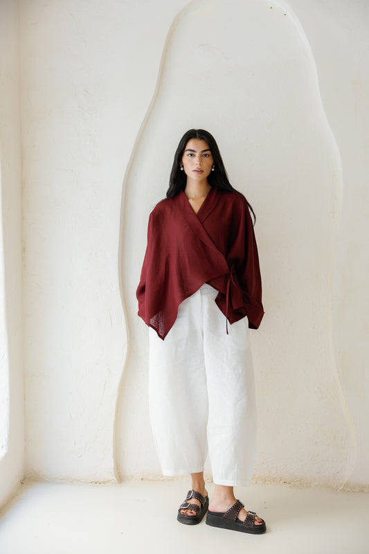 Such A Dreamy Linen Top - Burgundy
