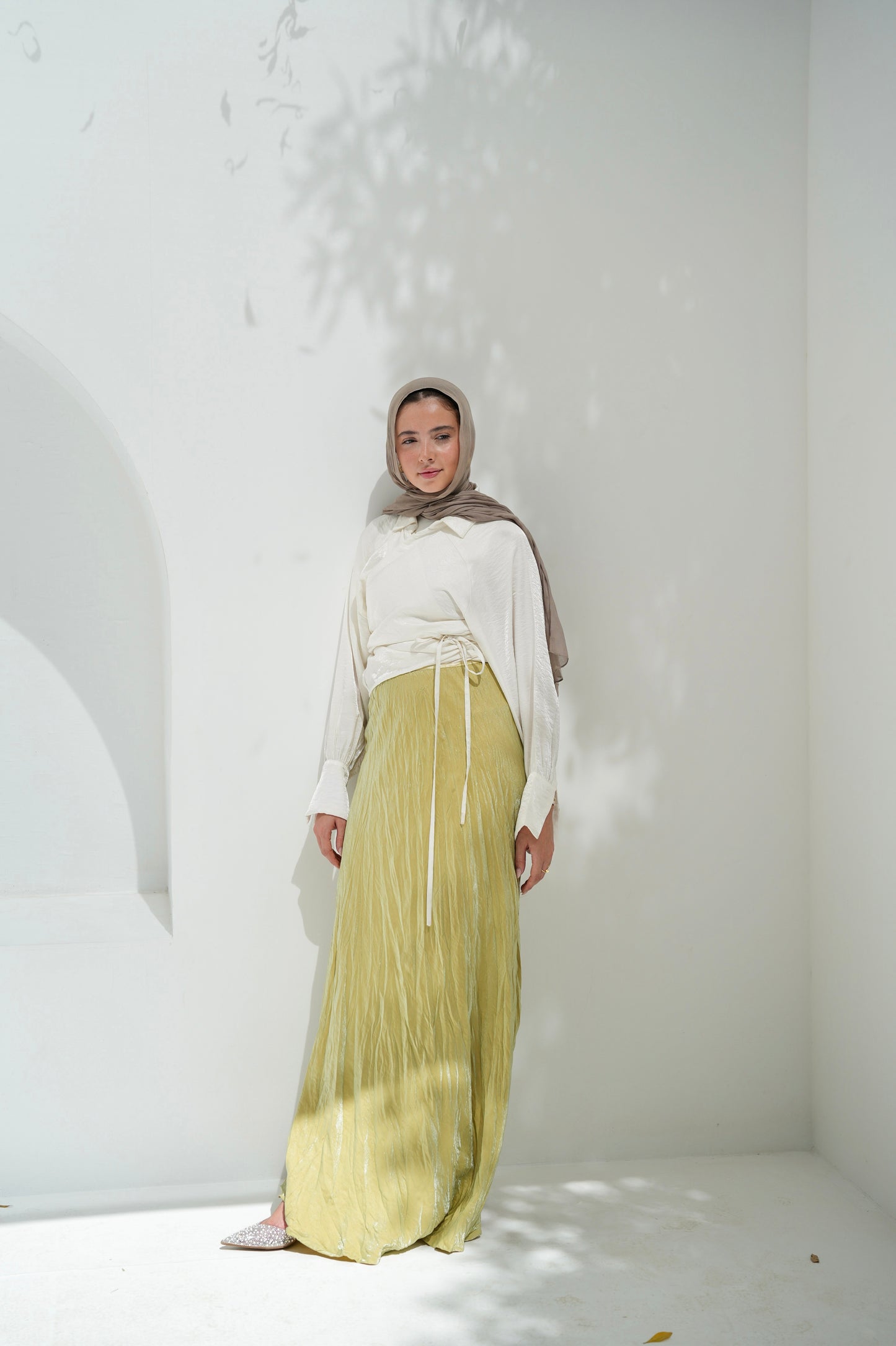 Crushed Shimmery Skirt in Lime