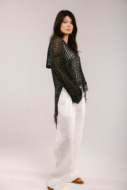 By The Beach Crochet Top - Black